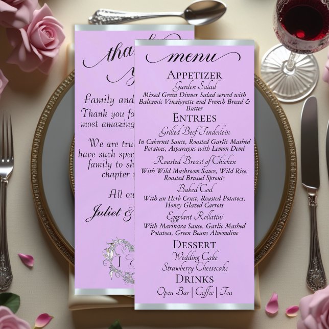 Lavender/Silver - Monogram & Thank You Menu (Creator Uploaded)