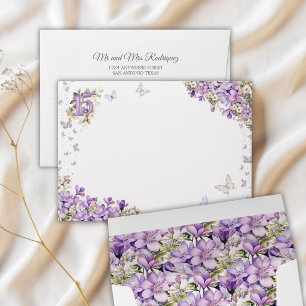 Lavender Silver Tiara Floral Butterfly Quinceañera Envelope