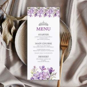 Lavender Silver Tiara Floral Butterfly Quinceañera Menu