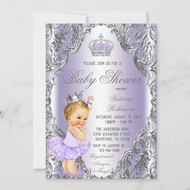Lavender Silver Tutu Princess Baby Shower Invitation (Front)