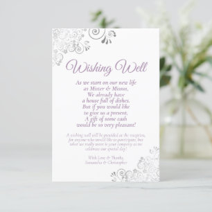 Lavender & Silver White Wedding Wishing Well Poem Enclosure Card