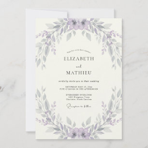 Lavender Silver Wreath Wedding Invitation