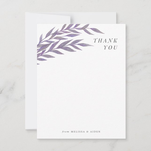 Lavender Simple Branch Thank You Note Card (Front)