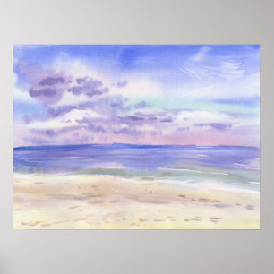 Lavender Sky and Sandy Beach Watercolor Poster