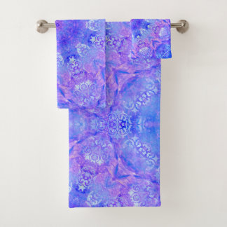Lavender Sky Blue Purple Sparkle Damask Bath Towel Set