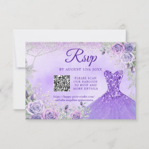 Lavender Snowflake Christmas Quinceañera 15th QR RSVP Card