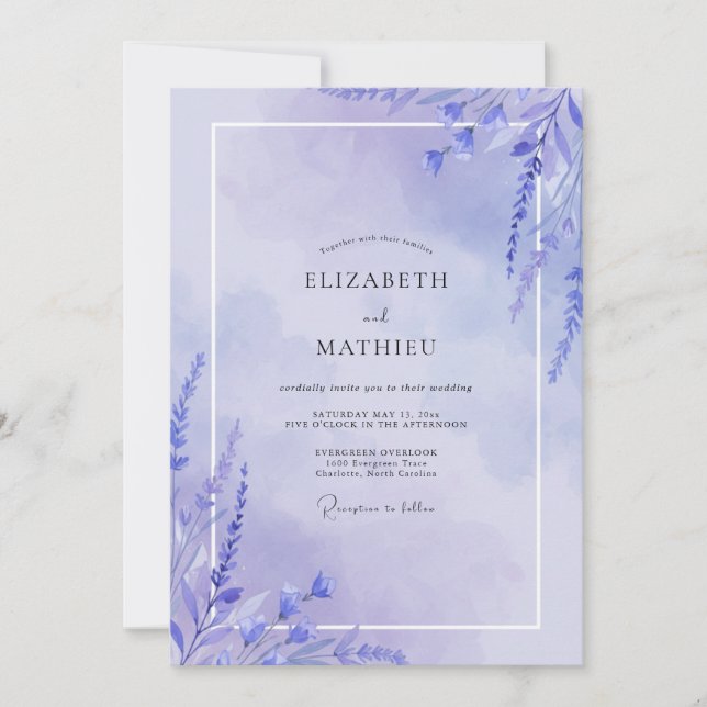 Lavender Soft Floral Wedding Invitation (Front)