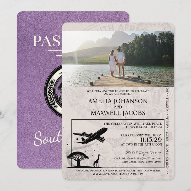 Lavender South Africa Passport Wedding Invitation (Front/Back)