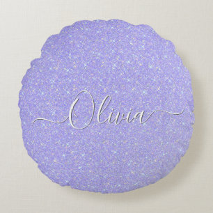 Lavender Sparkle Soft Pastel Custom Name  Round Pillow