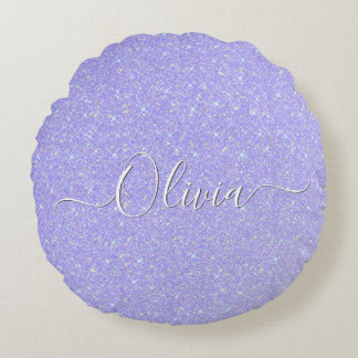 Lavender Sparkle Soft Pastel Custom Name  Round Pillow