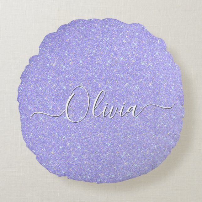 Lavender Sparkle Soft Pastel Custom Name  Round Pillow (Front)