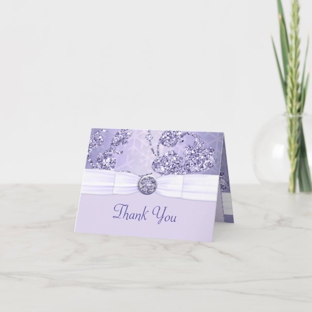 Lavender Sparkle Wonderland Wedding Thank You Card (Front)
