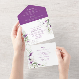 Lavender Sprigs & Greenery Wedding  All In One Invitation