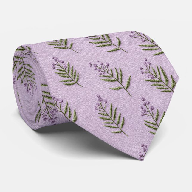 Lavender Sprigs Personalized Wedding Tie (Rolled)