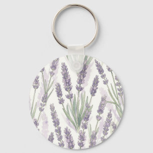 Lavender Sprigs Watercolor Botanical Pattern Keychain