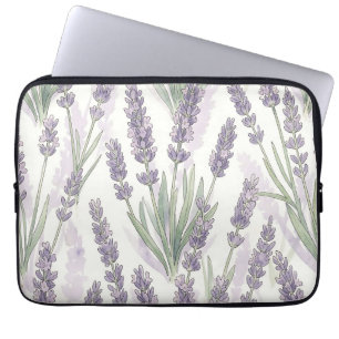 Lavender Sprigs Watercolor Botanical Pattern Laptop Sleeve