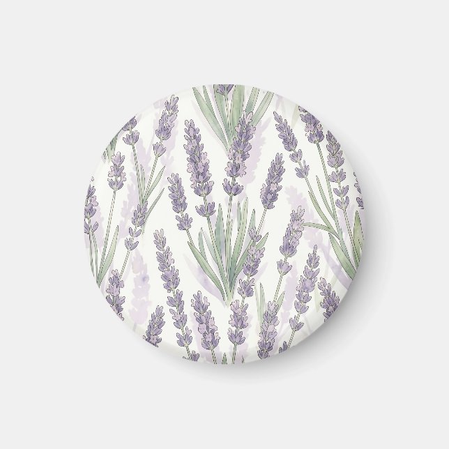Lavender Sprigs Watercolor Botanical Pattern Magnet (Front)