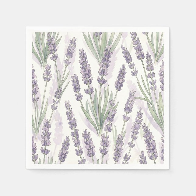 Lavender Sprigs Watercolor Botanical Pattern Napkin (Front)