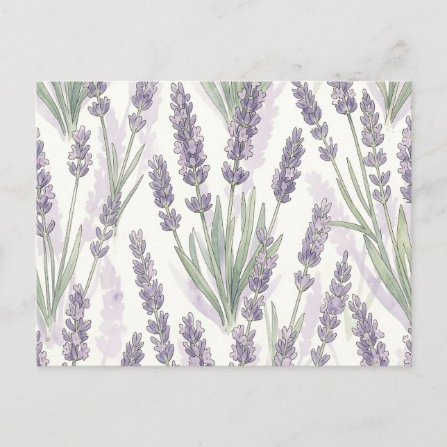 Lavender Sprigs Watercolor Botanical Pattern Postcard (Front)
