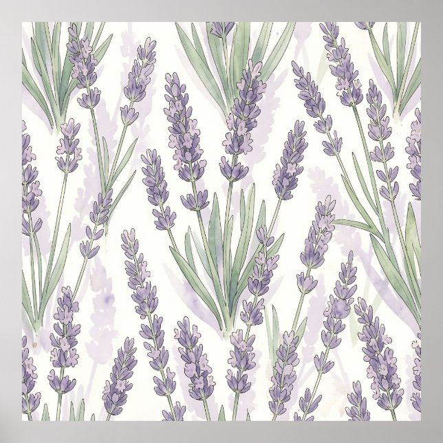 Lavender Sprigs Watercolor Botanical Pattern Poster (Front)
