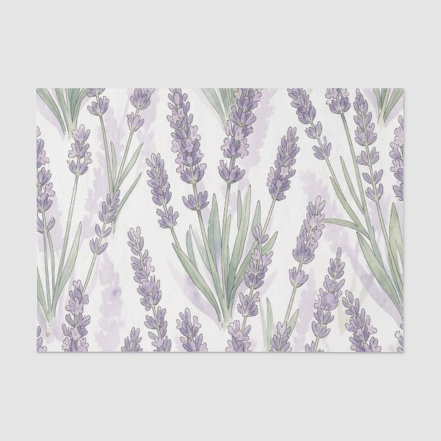 Lavender Sprigs Watercolor Botanical Pattern Tissue Paper (Front)