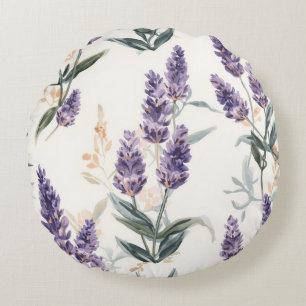 Lavender Sprigs Watercolor Botanical Purple Floral Round Pillow