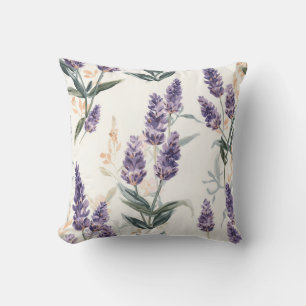 Lavender Sprigs Watercolor Botanical Purple Floral Throw Pillow