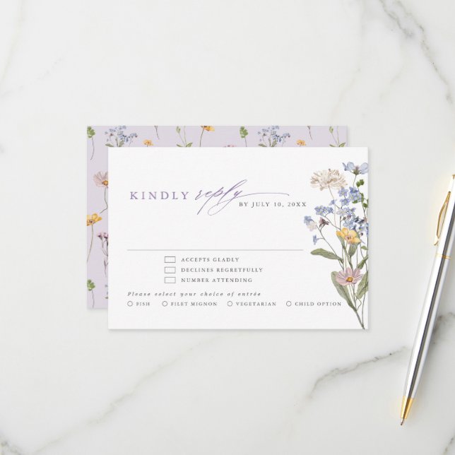 Lavender Spring Wildflower Meadow Garden Wedding  RSVP Card (Front/Back In Situ)