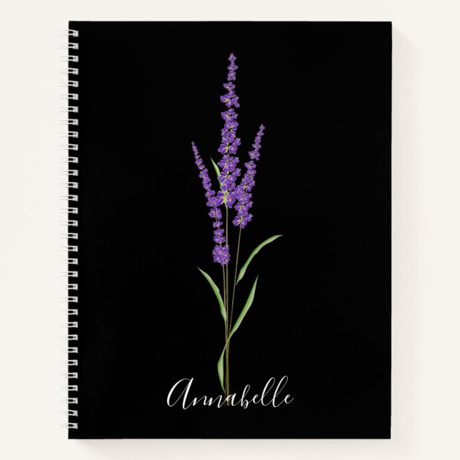 Lavender Stem on Black | Personalized  Notebook (Front)