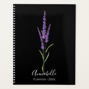 Lavender Stem on Black Personalized Planner