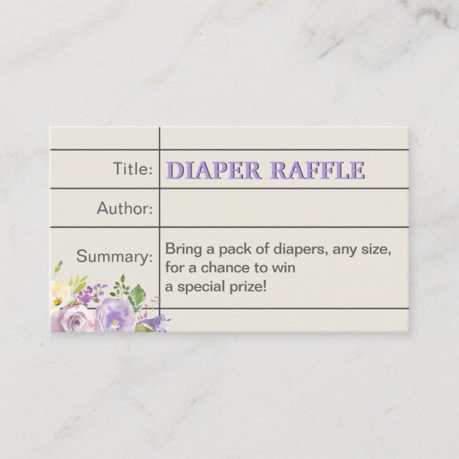 Lavender Storybook Baby Girl Shower Diaper Raffle Enclosure Card (Front)