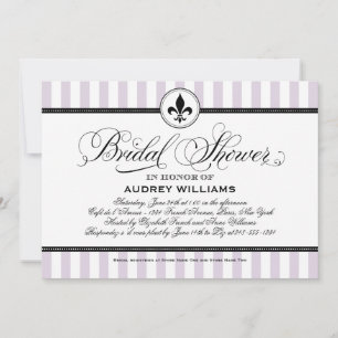 Lavender Stripe Fleur de Lis Wedding Shower Invitation
