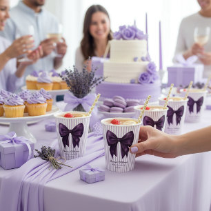 Lavender Stripe Purple Bow Baby Shower Paper Cups
