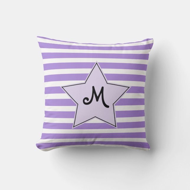 Lavender Striped Monogramed Rock Star Throw Pillow (Front)