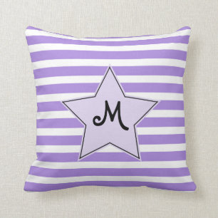 Lavender Striped Monogramed Rock Star Throw Pillow