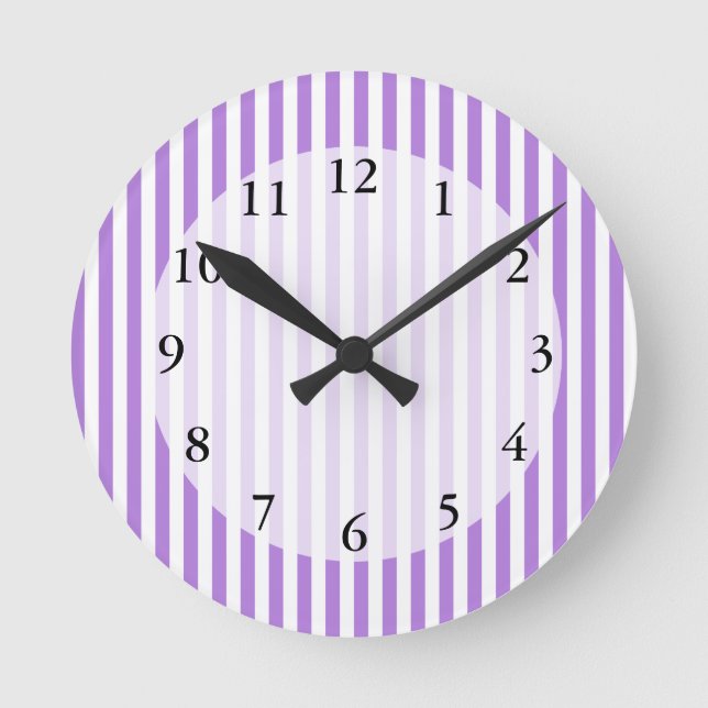 Lavender Striped Pattern Round Clock (Front)
