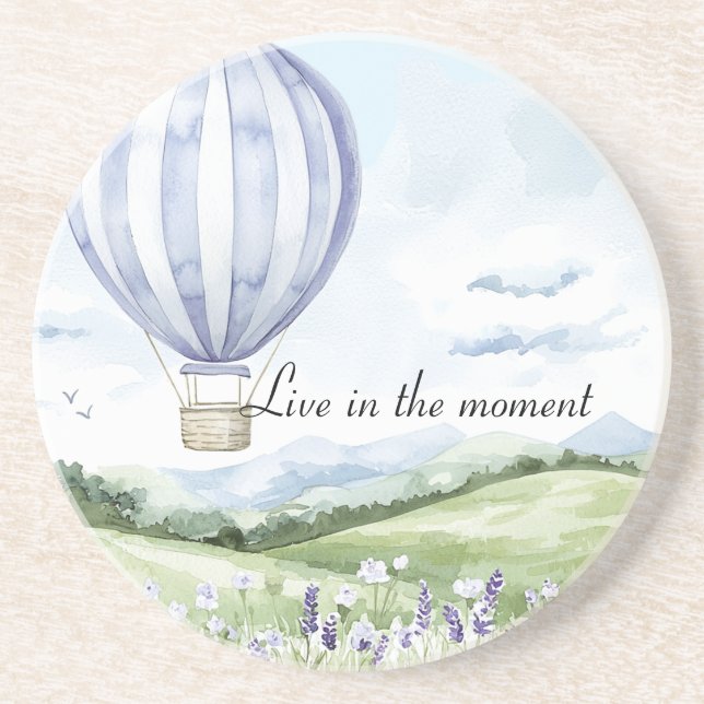 Lavender Stripes Balloon Floral Bridal Shower Coaster (Front)