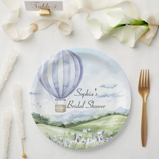 Lavender Stripes Balloon Floral Bridal Shower Paper Plate (Wedding)