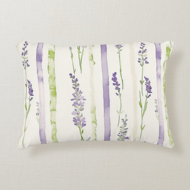 Lavender Stripes Floral   Accent Pillow (Front)