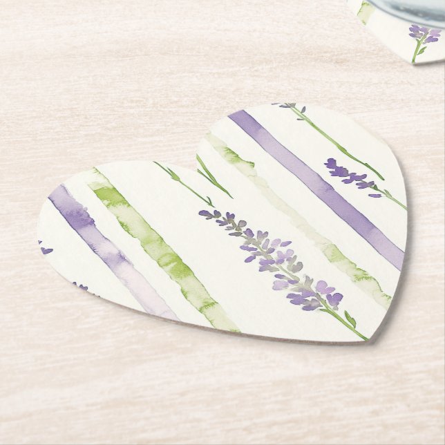 Lavender Stripes Floral Baby Shower Paper Coaster (Angled)
