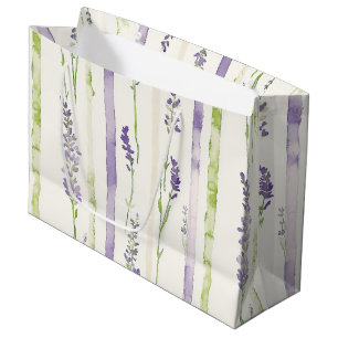 Lavender Stripes Floral Birthday Large Gift Bag