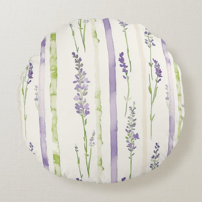 Lavender Stripes Floral   Round Pillow (Front)