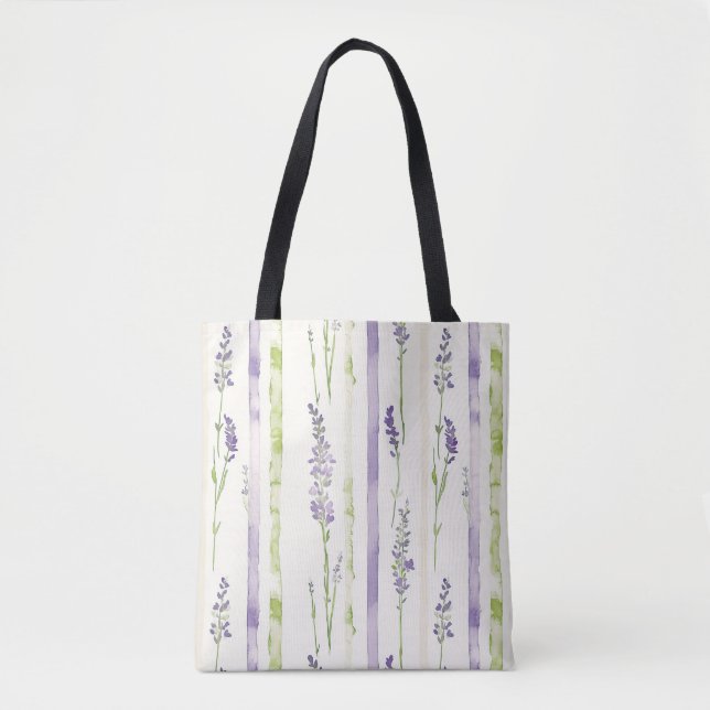Lavender Stripes Floral   Tote Bag (Front)