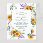 Lavender Sunflower Budget Wedding Invitation  Flyer<br><div class="desc">A white background wedding invitation featuring watercolor sunflower lavender and greenery design.</div>