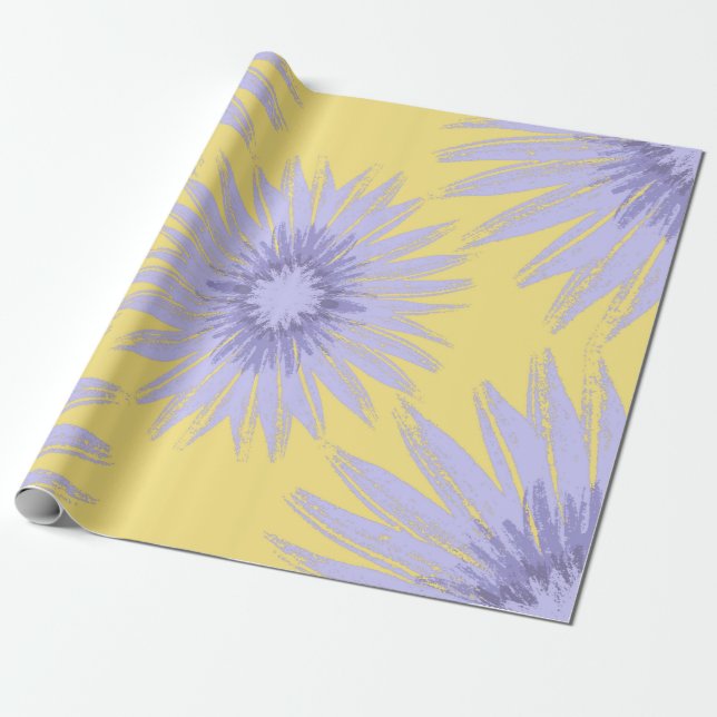 Lavender Sunflowers on Lime Wrapping Paper (Unrolled)