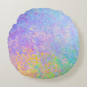 Lavender Sunrise Pastel Neon Alcohol Ink Abstract Round Pillow