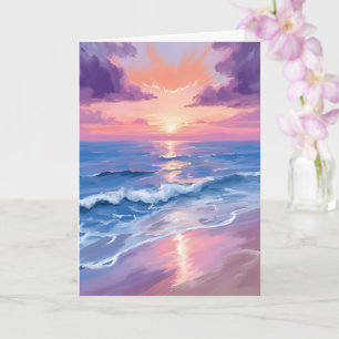 Lavender Sunset Purple Beach Ocean Watercolor Card