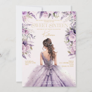 Lavender Sweet Sixteen 16 Purple Dress Floral Invitation