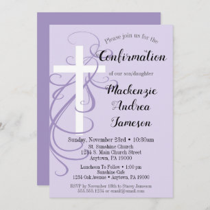 Lavender Swirl Cross Confirmation Invitation
