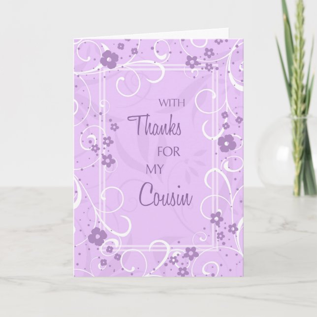 Lavender Swirls Cousin Thank You Bridesmaid Card (Front)